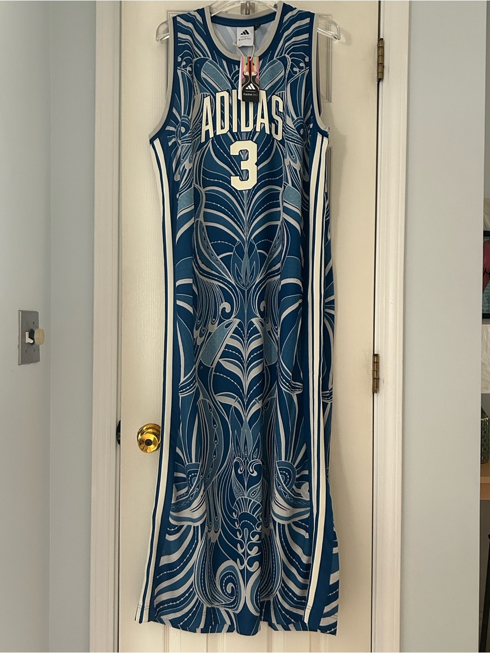 adidas x Farm Rio Floral Blue Printed Sleeveless Maxi Dress Toucans NWT Sz XL - Picture 9 of 13